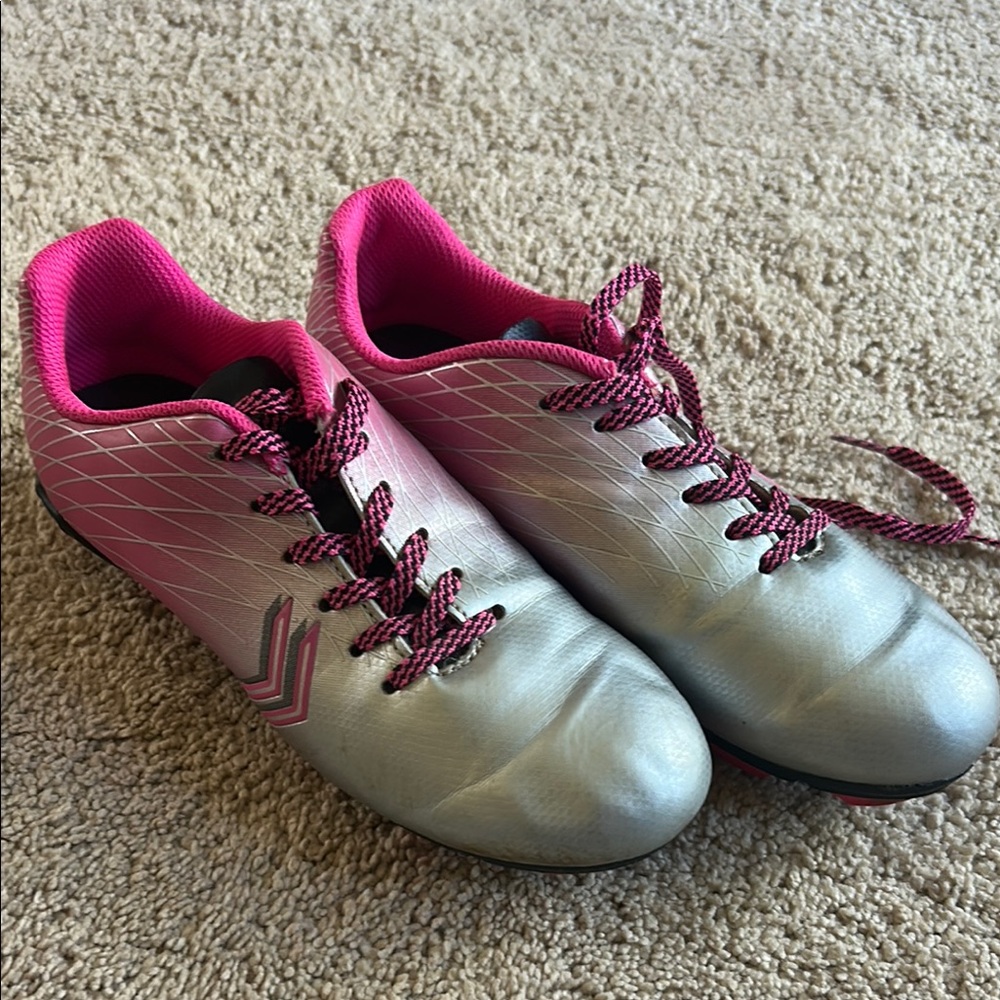 Girls Pink and White Soccer Cleets - Size 3.5